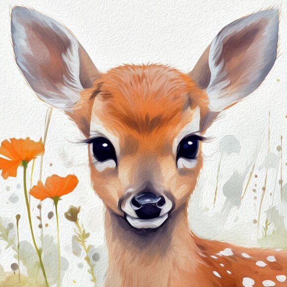 NobleCaptures Other - 20x30 Cute Fawn Deer Watercolor Oil‎ Painting Poster Wall Art Poster